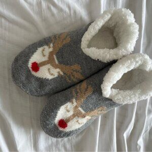 Cozy Gray Reindeer Slippers